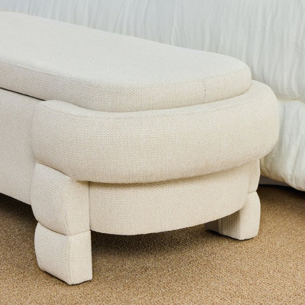 English Elm 48.8 Inch Chenille Storage Ottoman Bench with Lift Top for Bedroom or Entryway Beige W3505P517419
