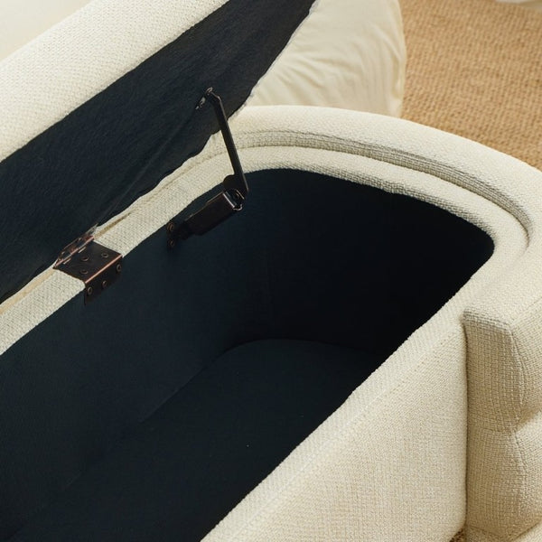 English Elm 48.8 Inch Chenille Storage Ottoman Bench with Lift Top for Bedroom or Entryway Beige W3505P517419