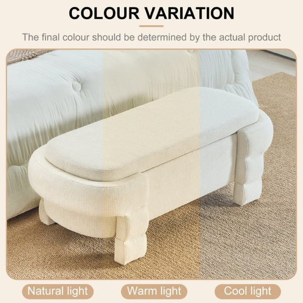 English Elm 48.8 Inch Chenille Storage Ottoman Bench with Lift Top for Bedroom or Entryway Beige W3505P517419