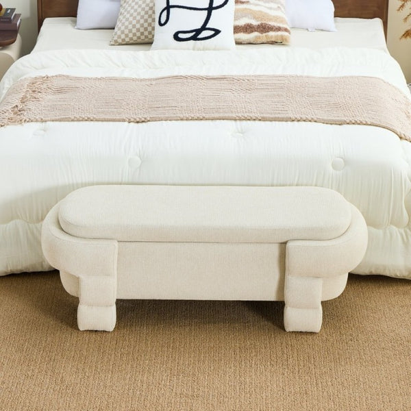 English Elm 48.8 Inch Chenille Storage Ottoman Bench with Lift Top for Bedroom or Entryway Beige W3505P517419