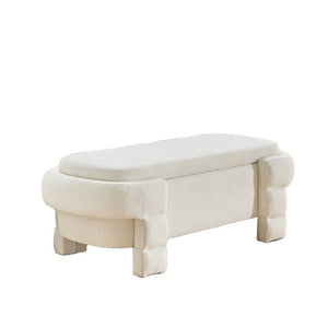 English Elm 48.8 Inch Chenille Storage Ottoman Bench with Lift Top for Bedroom or Entryway Beige W3505P517419