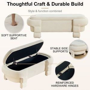 English Elm 48.8 Inch Chenille Storage Ottoman Bench with Lift Top for Bedroom or Entryway Beige W3505P517419