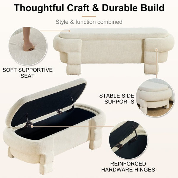 English Elm 48.8 Inch Chenille Storage Ottoman Bench with Lift Top for Bedroom or Entryway Beige W3505P517419