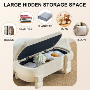 English Elm 48.8 Inch Chenille Storage Ottoman Bench with Lift Top for Bedroom or Entryway Beige W3505P517419