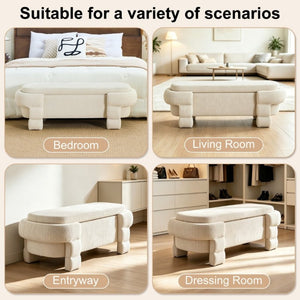 English Elm 48.8 Inch Chenille Storage Ottoman Bench with Lift Top for Bedroom or Entryway Beige W3505P517419
