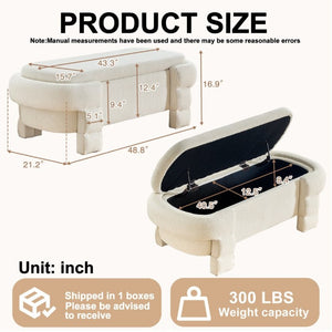 English Elm 48.8 Inch Chenille Storage Ottoman Bench with Lift Top for Bedroom or Entryway Beige W3505P517419