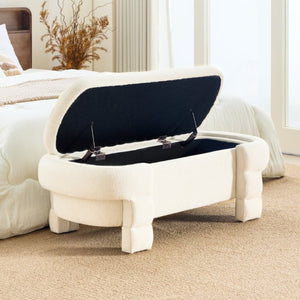 English Elm 48.8 Inch Chenille Storage Ottoman Bench with Lift Top for Bedroom or Entryway Beige W3505P517419