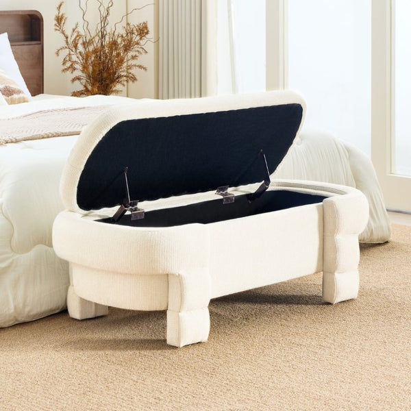 English Elm 48.8 Inch Chenille Storage Ottoman Bench with Lift Top for Bedroom or Entryway Beige W3505P517419