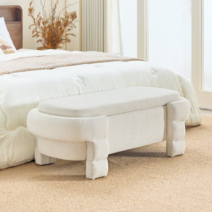 English Elm 48.8 Inch Chenille Storage Ottoman Bench with Lift Top for Bedroom or Entryway Beige W3505P517419
