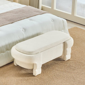 English Elm 48.8 Inch Chenille Storage Ottoman Bench with Lift Top for Bedroom or Entryway Beige W3505P517419