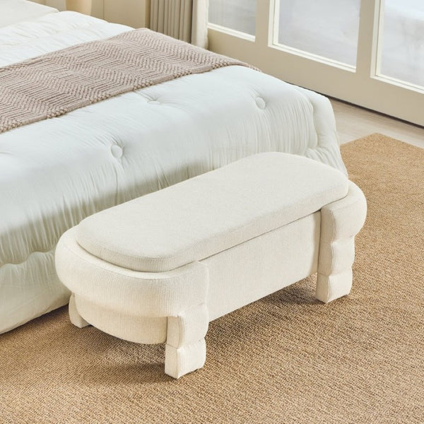 English Elm 48.8 Inch Chenille Storage Ottoman Bench with Lift Top for Bedroom or Entryway Beige W3505P517419