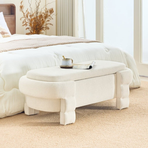 English Elm 48.8 Inch Chenille Storage Ottoman Bench with Lift Top for Bedroom or Entryway Beige W3505P517419