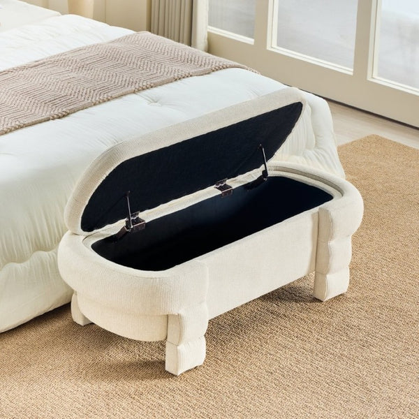 English Elm 48.8 Inch Chenille Storage Ottoman Bench with Lift Top for Bedroom or Entryway Beige W3505P517419