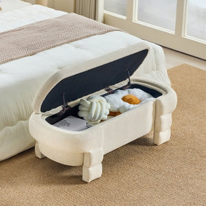 English Elm 48.8 Inch Chenille Storage Ottoman Bench with Lift Top for Bedroom or Entryway Beige W3505P517419