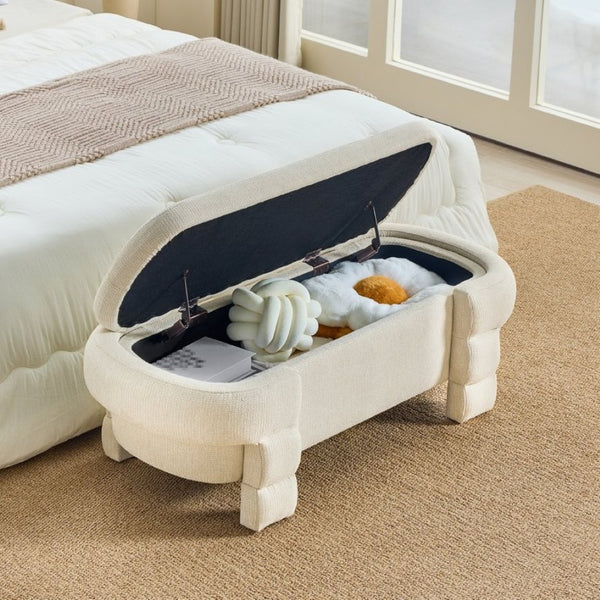 English Elm 48.8 Inch Chenille Storage Ottoman Bench with Lift Top for Bedroom or Entryway Beige W3505P517419