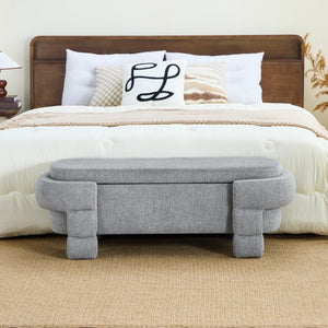 English Elm 48.8 Inch Chenille Storage Ottoman Bench with Lift Top for Bedroom or Entryway Gray W3505P517420