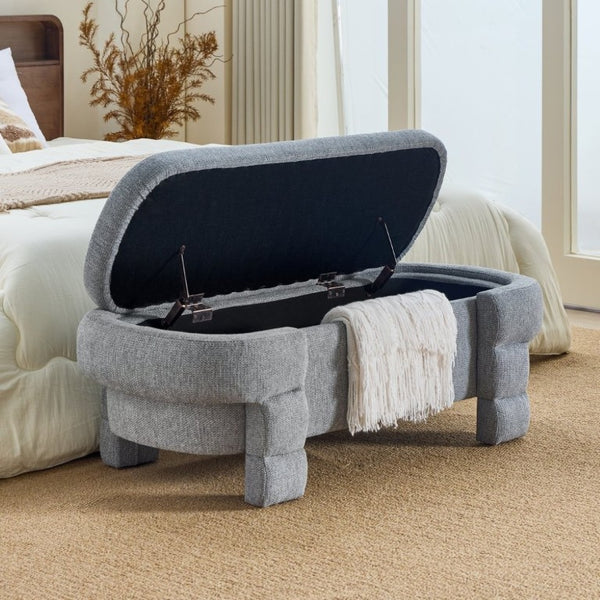 English Elm 48.8 Inch Chenille Storage Ottoman Bench with Lift Top for Bedroom or Entryway Gray W3505P517420