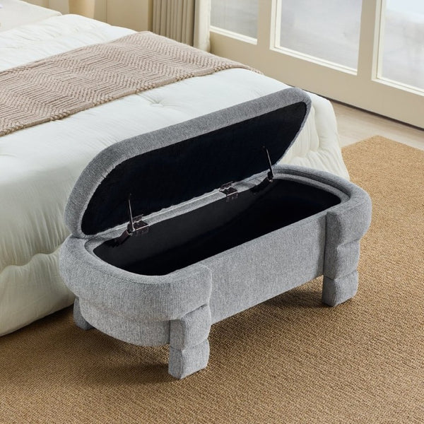 English Elm 48.8 Inch Chenille Storage Ottoman Bench with Lift Top for Bedroom or Entryway Gray W3505P517420