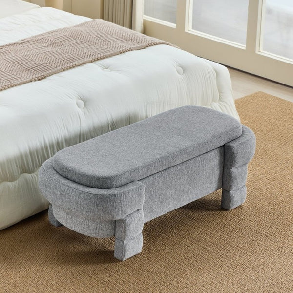 English Elm 48.8 Inch Chenille Storage Ottoman Bench with Lift Top for Bedroom or Entryway Gray W3505P517420
