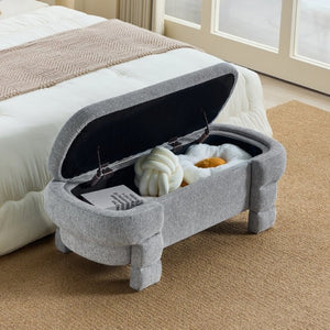 English Elm 48.8 Inch Chenille Storage Ottoman Bench with Lift Top for Bedroom or Entryway Gray W3505P517420