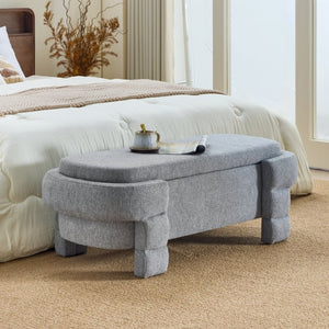 English Elm 48.8 Inch Chenille Storage Ottoman Bench with Lift Top for Bedroom or Entryway Gray W3505P517420