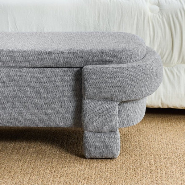 English Elm 48.8 Inch Chenille Storage Ottoman Bench with Lift Top for Bedroom or Entryway Gray W3505P517420