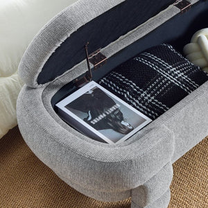 English Elm 48.8 Inch Chenille Storage Ottoman Bench with Lift Top for Bedroom or Entryway Gray W3505P517420