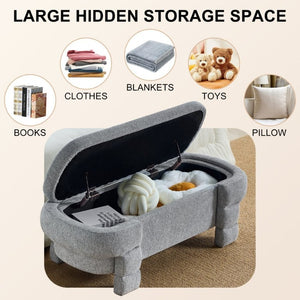English Elm 48.8 Inch Chenille Storage Ottoman Bench with Lift Top for Bedroom or Entryway Gray W3505P517420