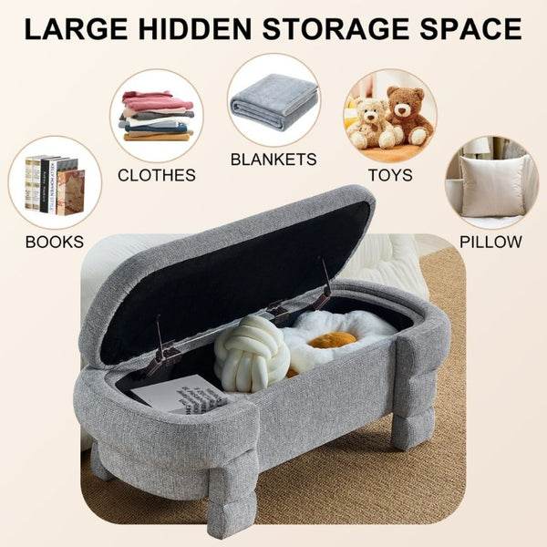 English Elm 48.8 Inch Chenille Storage Ottoman Bench with Lift Top for Bedroom or Entryway Gray W3505P517420