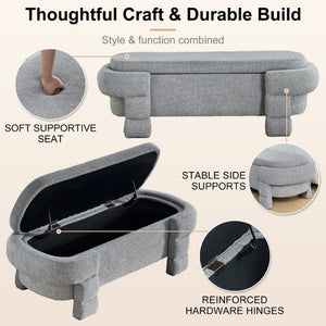 English Elm 48.8 Inch Chenille Storage Ottoman Bench with Lift Top for Bedroom or Entryway Gray W3505P517420