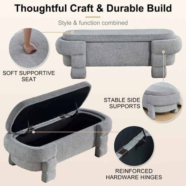 English Elm 48.8 Inch Chenille Storage Ottoman Bench with Lift Top for Bedroom or Entryway Gray W3505P517420