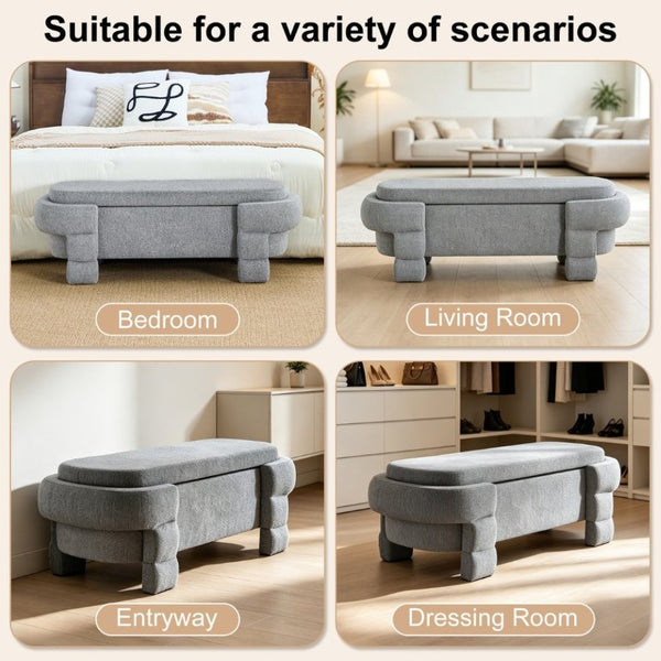 English Elm 48.8 Inch Chenille Storage Ottoman Bench with Lift Top for Bedroom or Entryway Gray W3505P517420