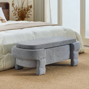 English Elm 48.8 Inch Chenille Storage Ottoman Bench with Lift Top for Bedroom or Entryway Gray W3505P517420