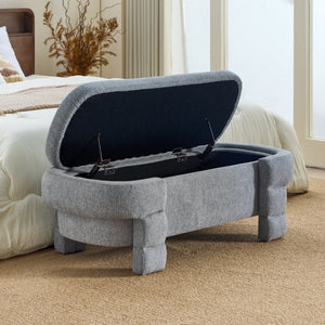 English Elm 48.8 Inch Chenille Storage Ottoman Bench with Lift Top for Bedroom or Entryway Gray W3505P517420
