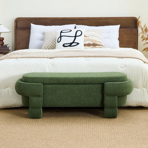 English Elm 48.8 Inch Chenille Storage Ottoman Bench with Lift Top for Bedroom or Entryway Green W3505P517421