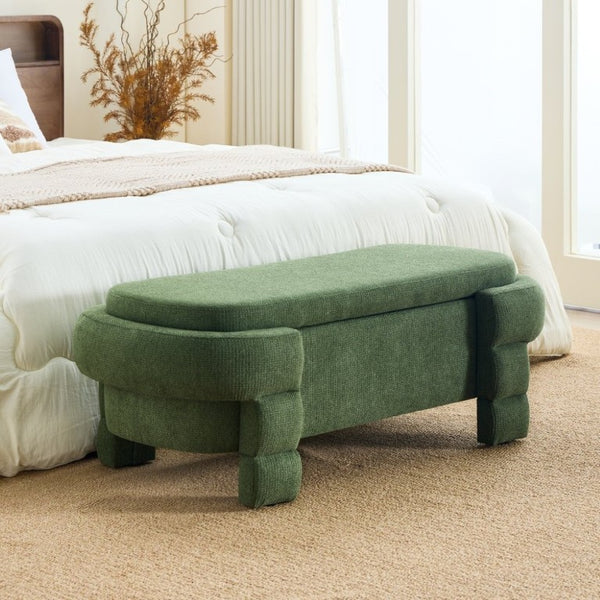 English Elm 48.8 Inch Chenille Storage Ottoman Bench with Lift Top for Bedroom or Entryway Green W3505P517421