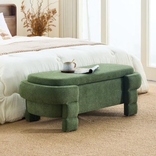 English Elm 48.8 Inch Chenille Storage Ottoman Bench with Lift Top for Bedroom or Entryway Green W3505P517421