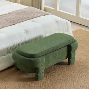 English Elm 48.8 Inch Chenille Storage Ottoman Bench with Lift Top for Bedroom or Entryway Green W3505P517421