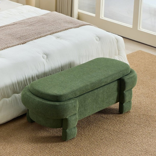 English Elm 48.8 Inch Chenille Storage Ottoman Bench with Lift Top for Bedroom or Entryway Green W3505P517421