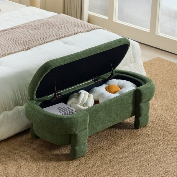English Elm 48.8 Inch Chenille Storage Ottoman Bench with Lift Top for Bedroom or Entryway Green W3505P517421