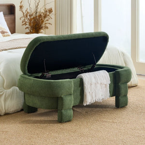 English Elm 48.8 Inch Chenille Storage Ottoman Bench with Lift Top for Bedroom or Entryway Green W3505P517421