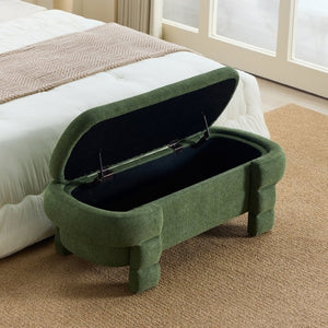 English Elm 48.8 Inch Chenille Storage Ottoman Bench with Lift Top for Bedroom or Entryway Green W3505P517421