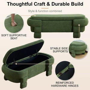 English Elm 48.8 Inch Chenille Storage Ottoman Bench with Lift Top for Bedroom or Entryway Green W3505P517421
