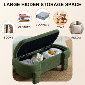 English Elm 48.8 Inch Chenille Storage Ottoman Bench with Lift Top for Bedroom or Entryway Green W3505P517421