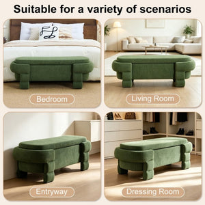 English Elm 48.8 Inch Chenille Storage Ottoman Bench with Lift Top for Bedroom or Entryway Green W3505P517421