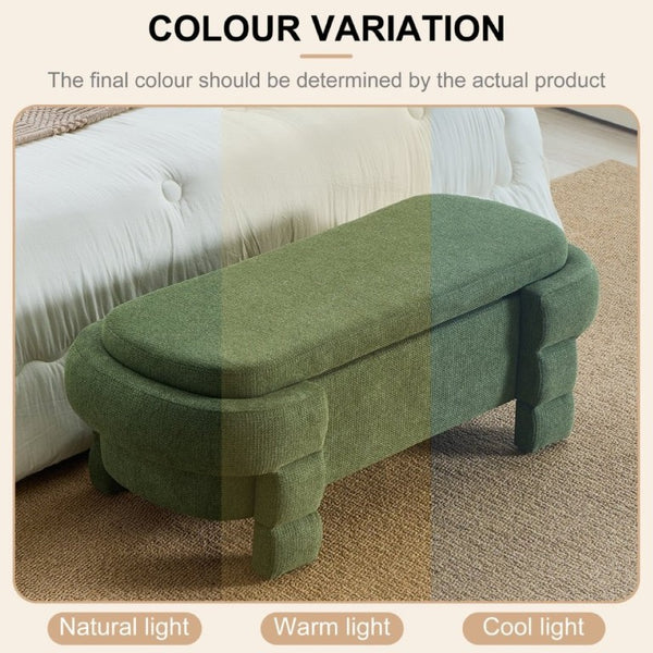 English Elm 48.8 Inch Chenille Storage Ottoman Bench with Lift Top for Bedroom or Entryway Green W3505P517421