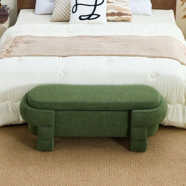 English Elm 48.8 Inch Chenille Storage Ottoman Bench with Lift Top for Bedroom or Entryway Green W3505P517421