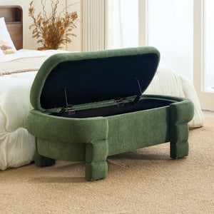 English Elm 48.8 Inch Chenille Storage Ottoman Bench with Lift Top for Bedroom or Entryway Green W3505P517421