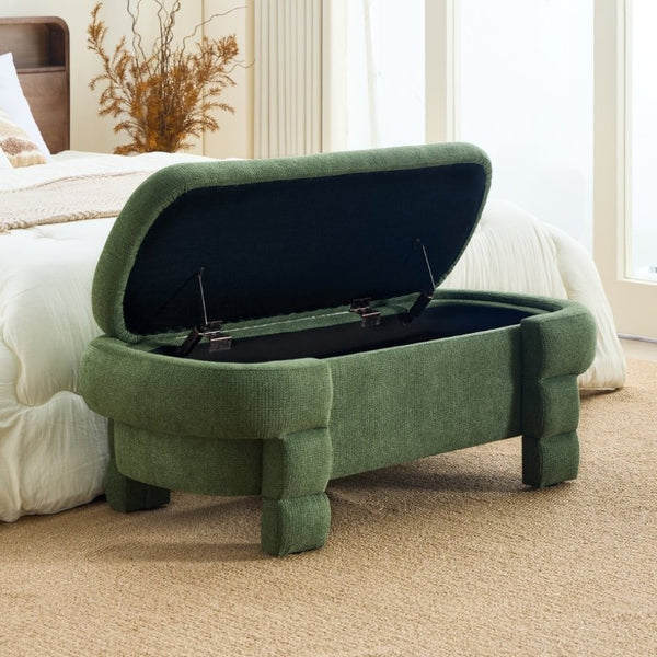 English Elm 48.8 Inch Chenille Storage Ottoman Bench with Lift Top for Bedroom or Entryway Green W3505P517421