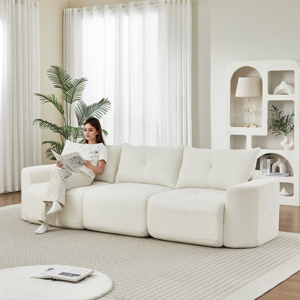 English Elm Chenille Cloud Sofa Deep Plush Seating Sculptural Tufted Upholstery for Modern Living Rooms Beige W3505S00062